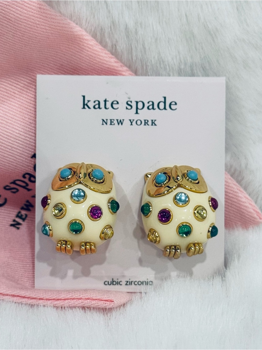 Kate Spade Owl Stud Earrings with Multicolor stone novelty fashion Jewelery NEW